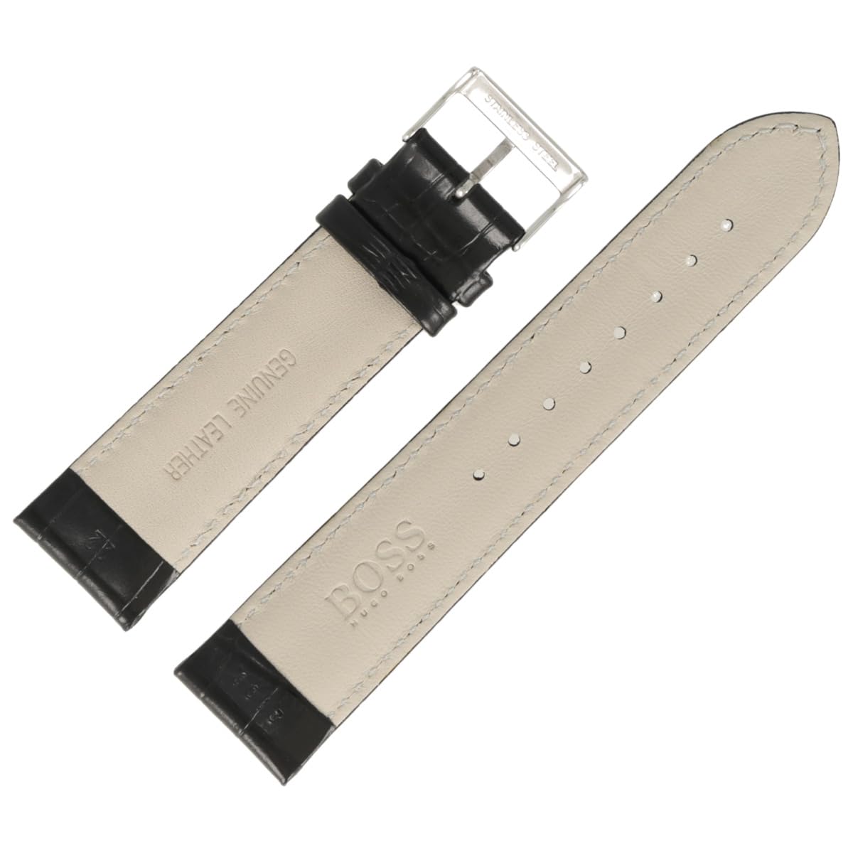 HUGO BOSS Uhrenarmband 22mm Leder Schwarz Kroko - 659302186