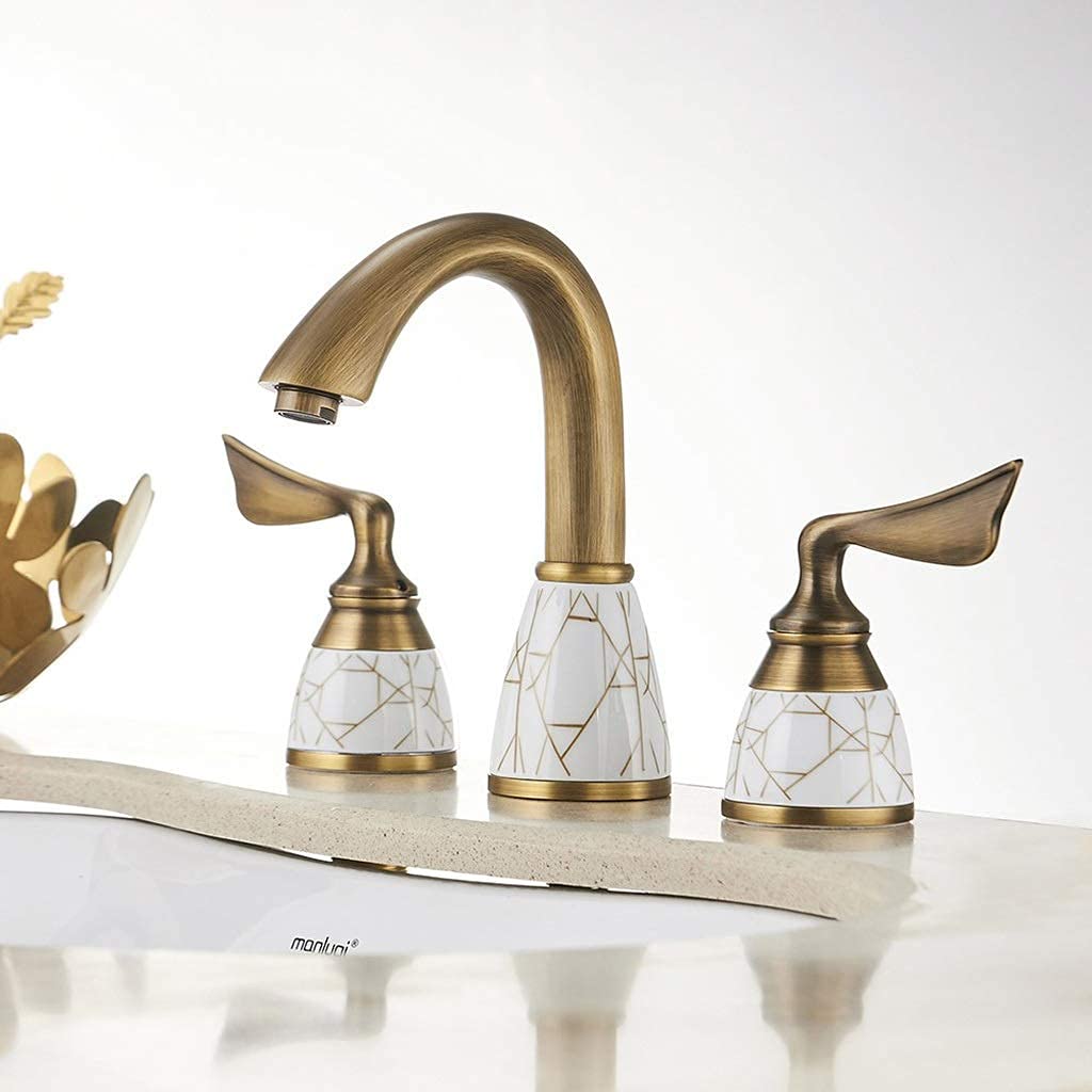 ZYCHSJXA Gold Deck Mounted Bathtub Faucet - Widespread 3 Hole Goose Neck Shower Set with Handheld Shower, Antique Finish Bathroom Sink Tap for Elegant Bathing Experience