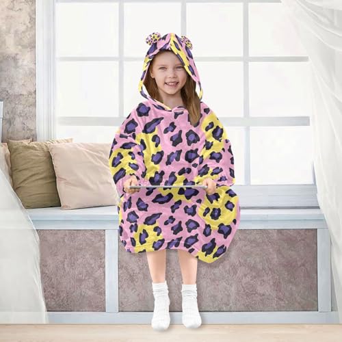 Couverture à capuche violette pour enfants, le cadeau idéal imprimé léopard - 7