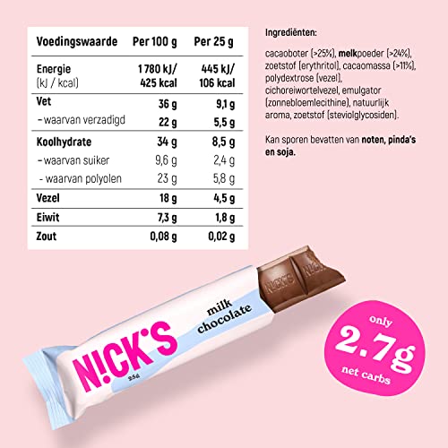 NICKS melkchocolade zonder toegevoegde suiker, koolhydraatarm, glutenvrij | 24 repen x 25g - Image 5