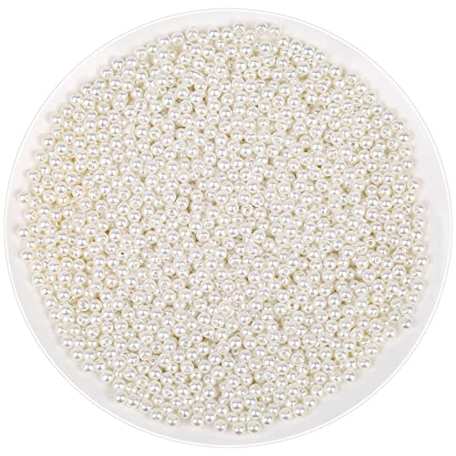 Pearl Beads for Craft, Anezus 2000pcs Ivory Faux Fake Pearls, 4 MM Small Sew on Pearl Beads with holes for Jewelry Making, Bracelets, Necklaces, Hairs, Crafts, Decoration and Vase Filler