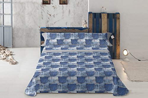 Gale Hayman Style Lois Bolsillos Juego de Sábanas, Algodón-Poliéster, Azul y Gris, 205x160x3 cm