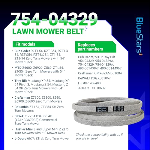Image of BlueStars 754-04329 Deck Belt | Aramid Cord | 5 /8 inch x 148 1 /4 inch | Fits 54 inch Deck MTD Cub Cadet Troy Bilt RZT-L54 S54 LX54 ZT1-54 ZT-S54 ZeroTurn Mowers Replaces 954-04329 954-04329A 754-04329A