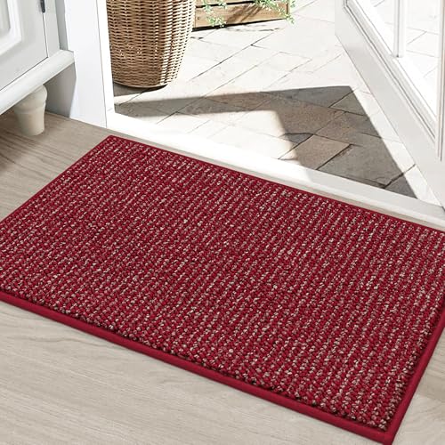 Image of BEQHAUSE Dirt Trapper Door Mat 24 inch x 36 inch, Non-Slip Washable Doormats Entrance Mat, Dirt Resistant and Absorbent Welcome Mat, Low Profile Floor Mats for Front Back Door and Entryway, Red