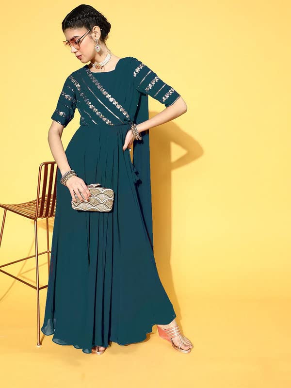 Image of Women's Georgette Maxi Dress - Elegant and Comfortable-Chaman Brown PARENT