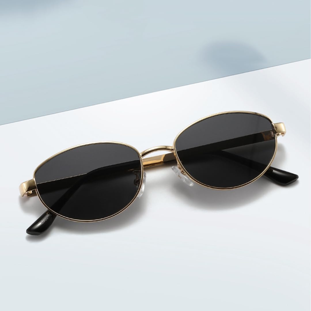 Gafas de sol de metal con diseño de ojo de gato para mujer, gafas de moda UV400, lentes azules transparentes, para exteriores, punk, hombres (negro-negro)