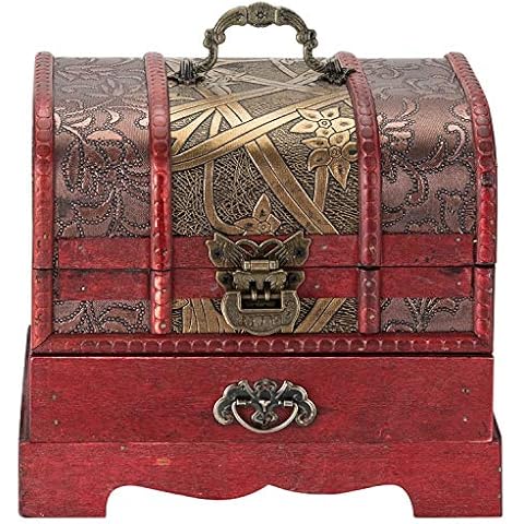 Primo Supply Traditional Wooden Jewelry Box - Oriental Style Wooden Box for Jewelry & Accessories - Small Vintage Treasure Chest w/Drawer - Rustic Decor Containers for Organizing - Antique Stash Box Cover
