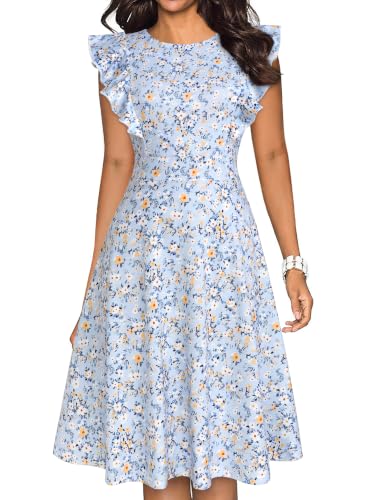 Image of YATHON Women's Vintage Ruffle Sleeve Floral A Line Cocktail Party Dresses