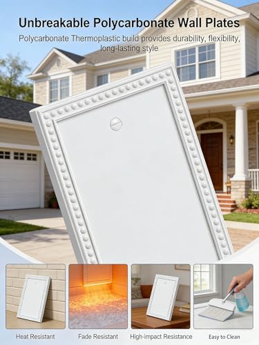 Image of ZEFTV 20 Pack Mid-Size Blank Wall Plates 1-Gang blank Switch Outlet Electrical Cover Plate Unbreakable Thermoplastic Faceplate for Light Receptacle Outlet Switch, Classic Beaded Relief Design, White