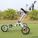 ZAANU Golf Push Cart Trolley Golf Golf Push Cart Swivel Foldable 3 Wheels Pull Cart Golf with Umbrella Stand Golf Cart Bag Carrier Lightweight Durable Practical Design - Image 5