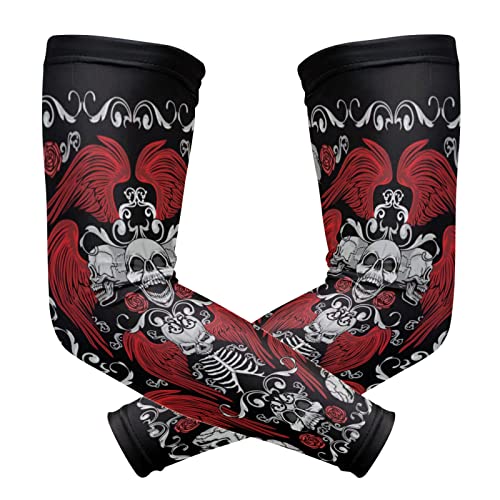 Vintage Gothic Coat of Red Arms Rose Wings Skulls Bones 1 Pair Cooling Sports Arm Sleeves, Cover Uv Sun Protection Warmer for Sports Men Women Running Golf Cycling Riding Jogging
