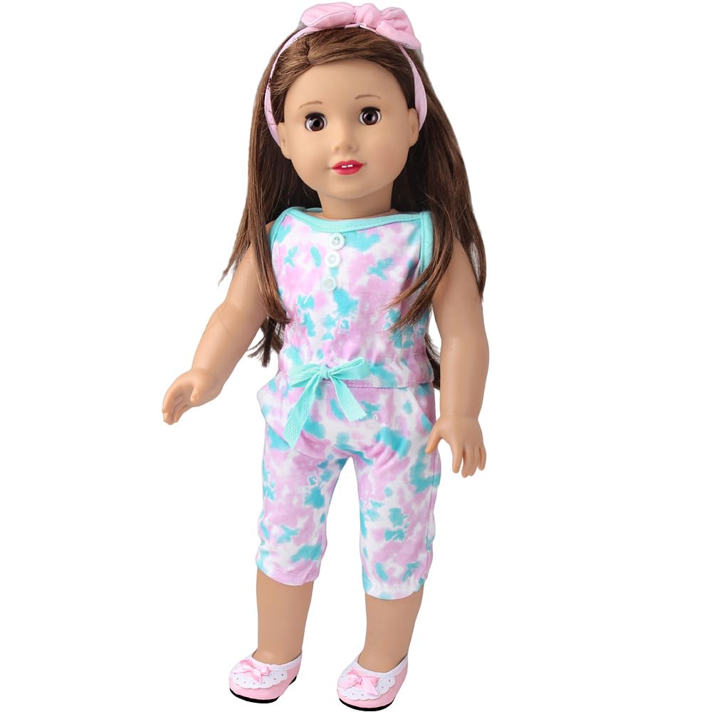 NIXNUT Doll Clothes Jumpsuit Bodysuit Summer Clothing with Hairband for American Girl Doll 18-inch, Multicolored, free size