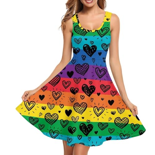 Image of TOADDITDO Women's Sleeveless O Neck Beach A-Line Party Coctail Tank Dresses Flared Sundress
