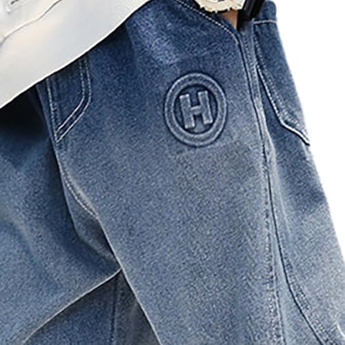 Tween Boys Baggy Jeans, Kids Casual Denim Pants with Alphabet Embroidered Pockets, Trendy Loose Fit Boys Jeans4