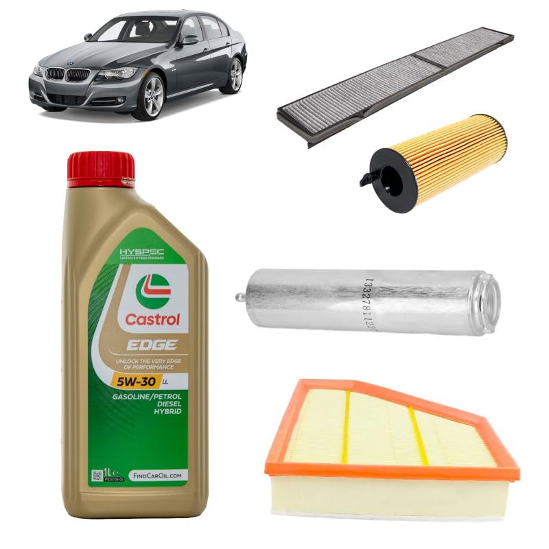 Kit tagliando 4 filtri + 5L olio Edge 5W30 per BMW Serie 3 E90 316D 318D 2004+