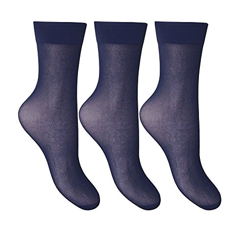 Mytoptrendz® Girls Women Sheer Ankle Highs Ladies 15 denier Trouser Pop Socks 3 pair pack (Navy)