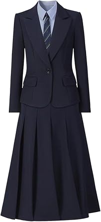 Womens Formal Skirt Suit Lapel Long-Sleeve Two-Piece Suit Set