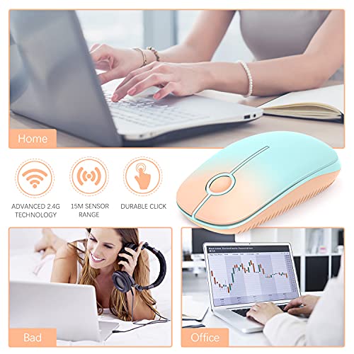 Image of VssoPlor Wireless Mouse, 2.4G Slim Portable Computer Mice with Nano Receiver for Notebook, PC, Laptop, Computer (Orange to Green)
