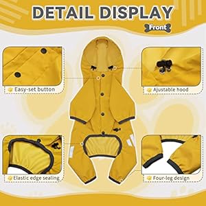 Dog Raincoat, Waterproof Dog Rain Jacket with Hood, Rain Coat with Leash Hole, Reflective Strap for Small Medium Dogs, Lightweight Puppy Clothes(Yellow,S) Dog Raincoat Waterproof Dog Rain Jacket with Hood Rain Coat with Leash Hole Reflective Strap for Small Medium Dogs Lightweight Puppy ClothesYellowS