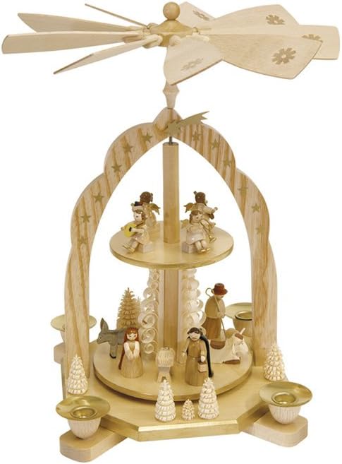 ISDD German christmas pyramid Nativity scene, 2-tier, height 31 cm/12 inch, natural, original Erzgebirge by Richard Glaesser Seiffen