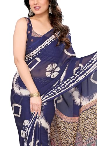 Image of MIRCHI FASHION Saree for Woman Chiffon Shibori Printed | Lightweight Regular Use and Professional Office Sari with Blouse Piece