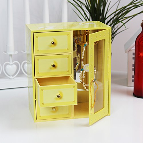 Preisvergleich Produktbild NOA POA JEWELRY COLLECTION Schmuckschrank Holz mit Schubladen Spiegel Schmuckkästchen (Yellow)
