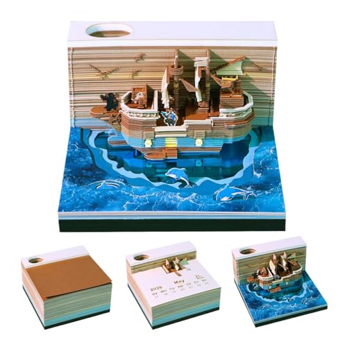 Tear Away Calendar,Pirate Ship Tear-Away 3D Paper Calendar | Ornament Creative 2026 Decor for Festival Party Holiday Home School Family Desk Workplace Women Men