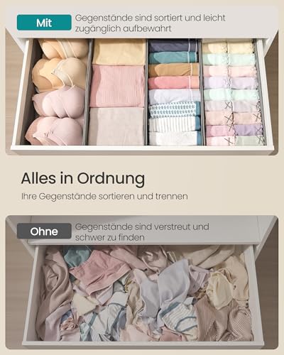 SONGMICS Unterwäsche-Organizer 4er Set, Schubladen-Organizer für IKEA PAX Kleiderschrank, ohne Trennwände, Kleiderschrank-Organizer faltbar, 50 x 22 x 10 cm für Socken, taubengrau RUS013G01