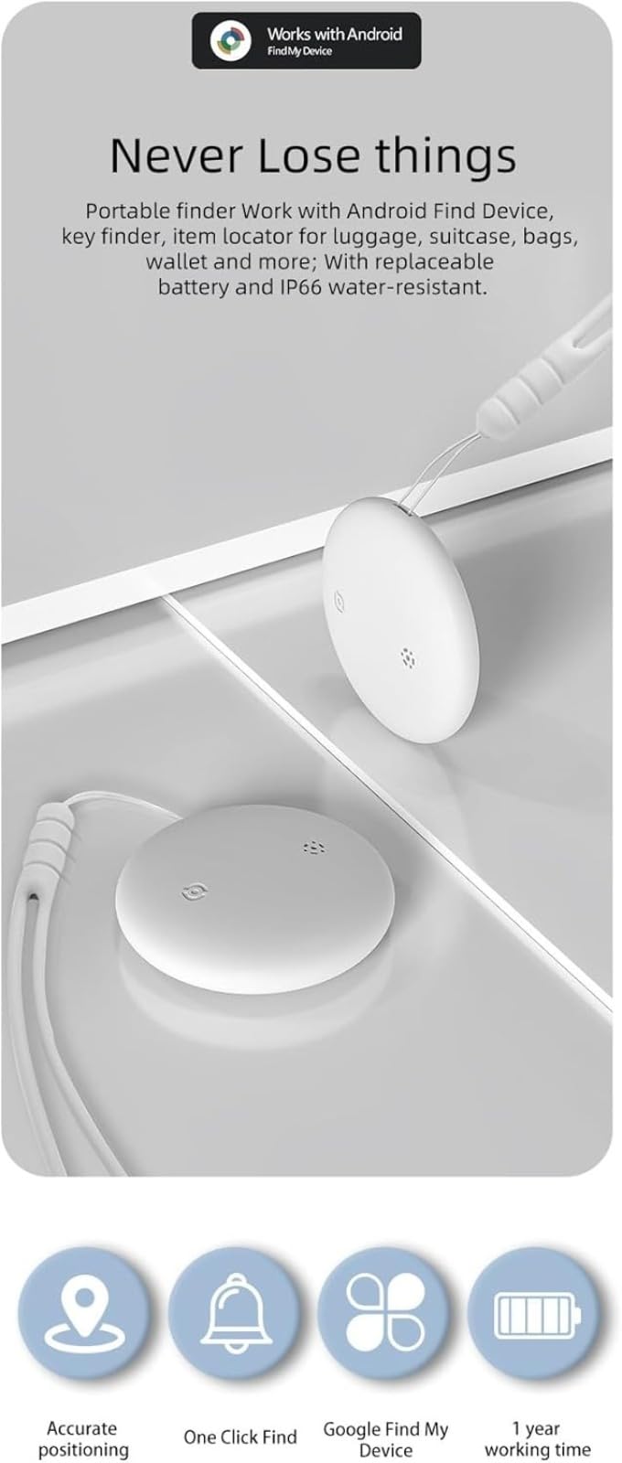 Localizzatore Bluetooth, trova oggetti, trova chiavi, impermeabile e antipolvere, posizionamento accurato globale, design compatto, per viaggi e uso quotidiano