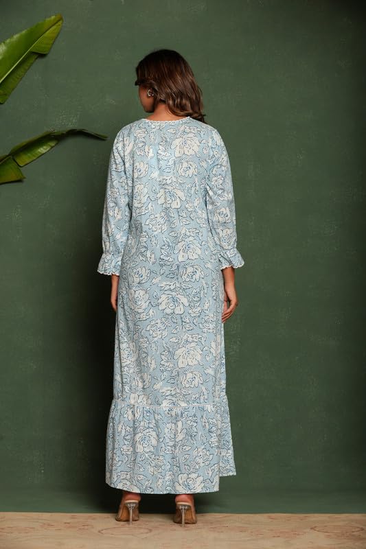 Image of NIHSAMAH Cotton Night Gown for Women, Printed Long Cotton Nighty with Pockets, Comfortable & Fancy Sleepwear /Nightwear /Maxi
