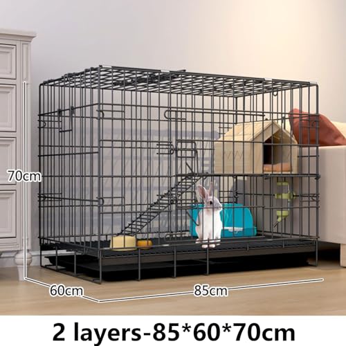 2-stöckiger Kaninchenkäfig Indoor Hasenstall Faltbare Metallkiste mit herausziehbarer Wanne für Frettchen Chinchilla Igel Meerschweinchen Kleintiere