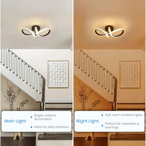 Image of 50W Modern LED Ceiling Light | Infinity Shaped Surface Flush Mount Light with 3 Colour Mode, Anti-Glare, Flicker Free for Bedroom Living Dining Room Kitchen | Black | L32xW13xH14 cm
