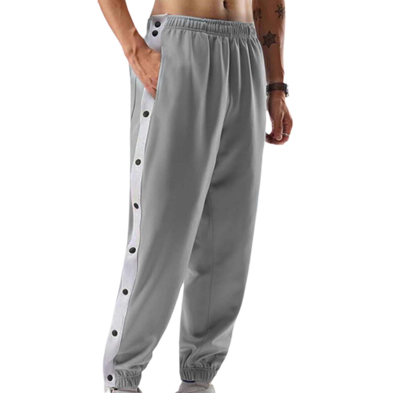 Feclmiyt Men Tear Away Sweatpants High Split Snap Button Active Joggers Bottoms Basketball Track Pants Post-Surgery Trousers with Pockets (A-04, S)