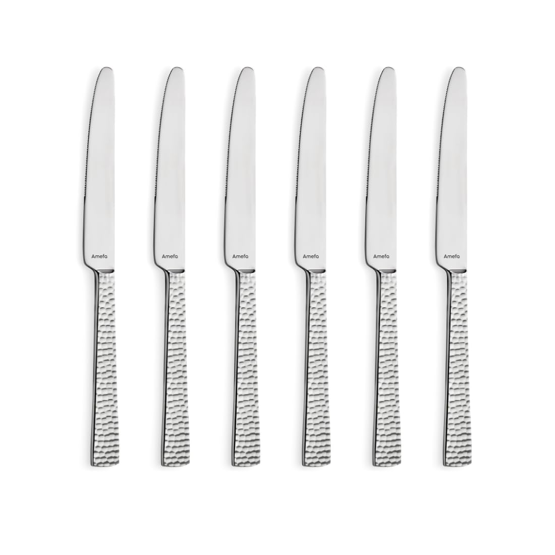 Amefa FELICITY Dessertmesser Set 6-tlg. für 6 Personen, Gehämmertes Dessertmesser klein, Buttermesser klein im Hammerschlag-Design, 18/0 Edelstahl Vorspeisenmesser, Spülmaschinenfest