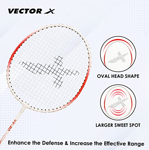 Image of Vector X VXB-80 Badminton Racquet Aluminium Lightweight Racket for Beginners & Adults Durable Frame, Comfortable Grip, Outdoor Sports Practice, Training & Recreational Play (1 PC+ 3 /4 Cover, Red)