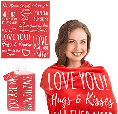 EasyFluffy I Love You Blanket - Girlfriend Gifts for Girlfriends and Boyfriends - Inspirational Blankets for Women - Couples Blanket - Love Gifts - Hug Blanket, Throw 50” x 60” (Red)
