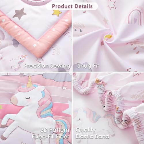 Image of 3-Piece Crib Bedding Set for Girls - Ultra Soft Baby Bedding Set Includes Crib Comforter, Sheet & Skirt (Unicorn)