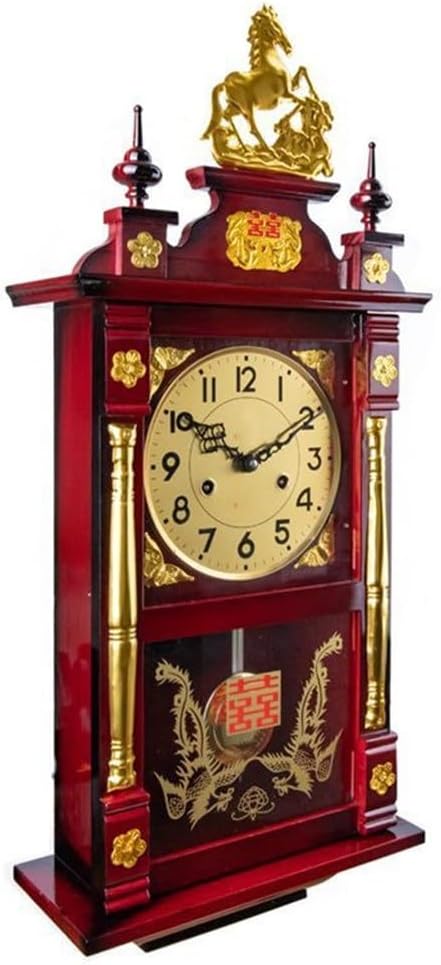Old Mechanical Wall Clock Solid Wood String Clockwork Time Table Chinese Retro Living Room