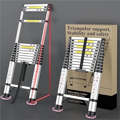 Telescoping Ladder, 12.5 FT Aluminum Extendable Ladder, 330 Lbs, Silver