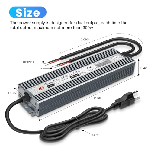 Image of LED Driver 400W Waterproof Power Supply IP67 Transformer, Adapter Converter AC 100V-265V AC to 24V DC 16.67A Low Voltage Output with 3-Prong Plug for LED Light, Computer Project, Outdoor Use