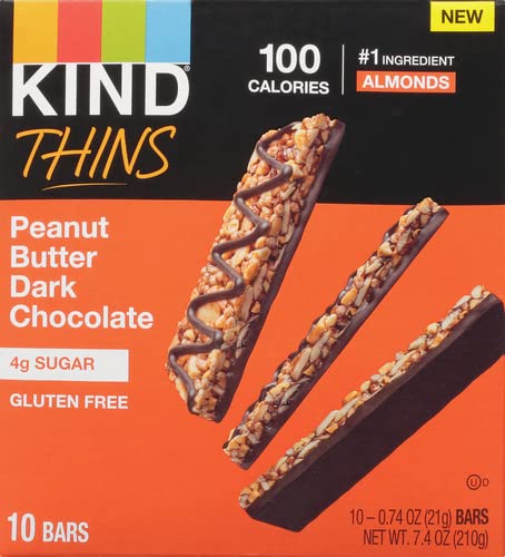 KIND THINS Peanut Butter Dark Chocolate Bars, Gluten Free, 100 Calories, 0.74 oz bars, 10 count