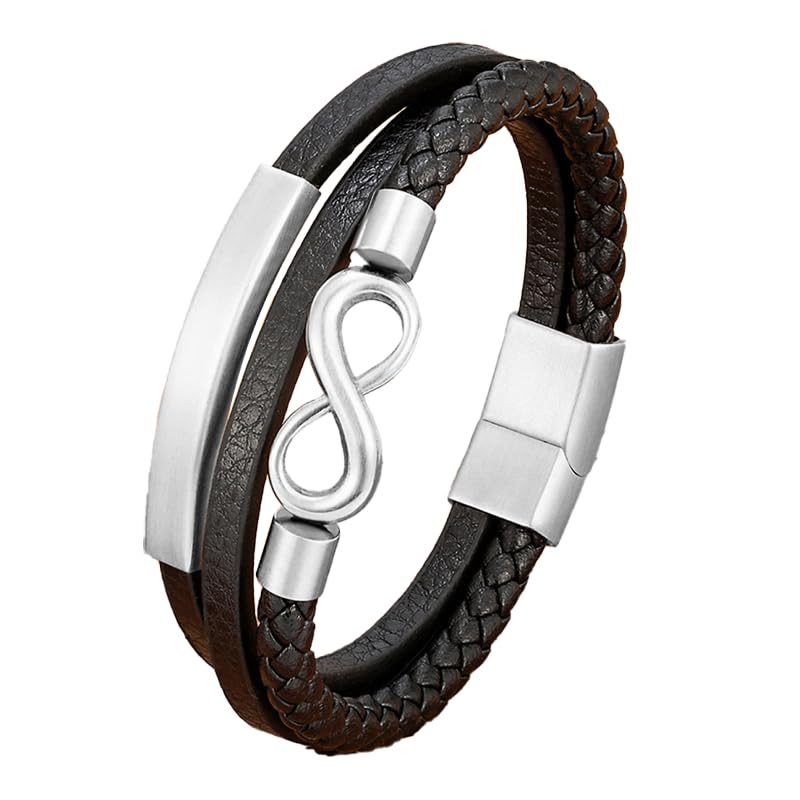 REchoLI Infinity Bracelet for Men,Silver Infinite Wristband Multi-Layered Braided Bracelet with Stainless Steel Buckle 21 cm/8.26 inches