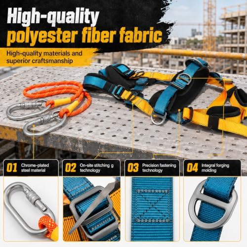 Absturzsicherung Sicherheitsgurt mit Verdickte Lendenwirbelstütze Auffanggurt für Dachdecker Baustelle Kletterseil Tragfähigkeit 100 kg