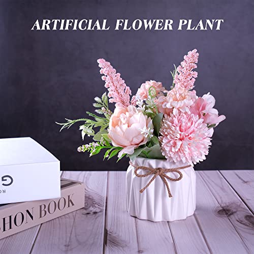 Artificial Potted Flowers, Small Ceramic Vase Fake Flower Plants Desktop Decoration Indoor For Home And Office, Faux Flowers Hydrangea Decora For Table,Bookshelf,Bedroom,Living Room,Party.(Pink) #TOP1