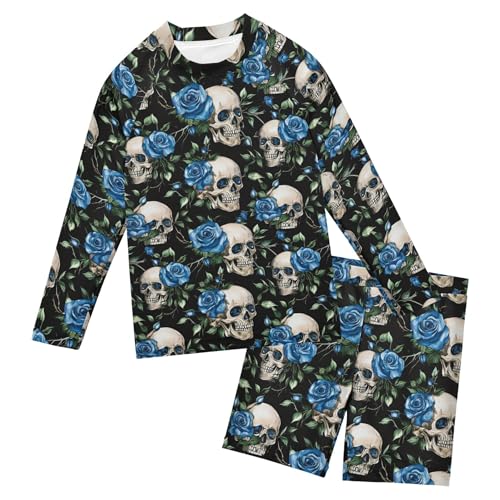 Skull Flower Toddler and Baby Boys' 2-Piece Swimsuit Trunk, Long Sleeve Rashguard Bathing Suit B0404465