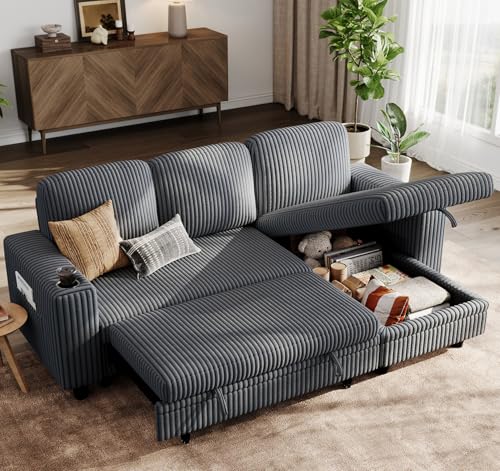 LINSY HOME Sectional Sleeper Sofa with Pull Out Couch Bed -...