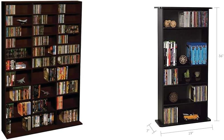 Atlantic Oskar Adjustable Media Wall-Unit - Holds 1080 Cds, 504 Dvds or 576 Blu-Rays/Games & Drawbridge Media Storage Cabinet - Adjustable Shelves, PN37935726 in Black : Home & Kitchen