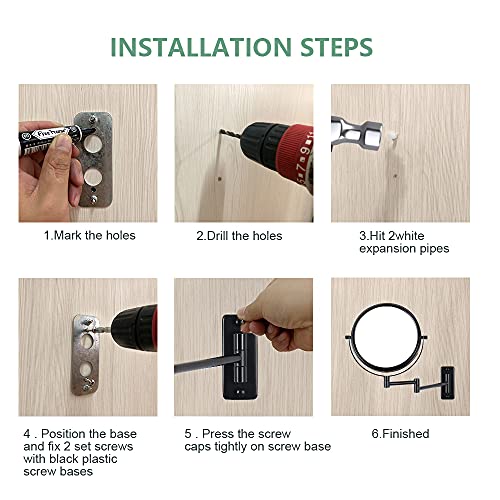 10X Wall Mounted Magnifying Mirror 8 Inch Can 360 Degree Rotating Double-Sided Bathroom Makeup Mirror (Black) #TOP6