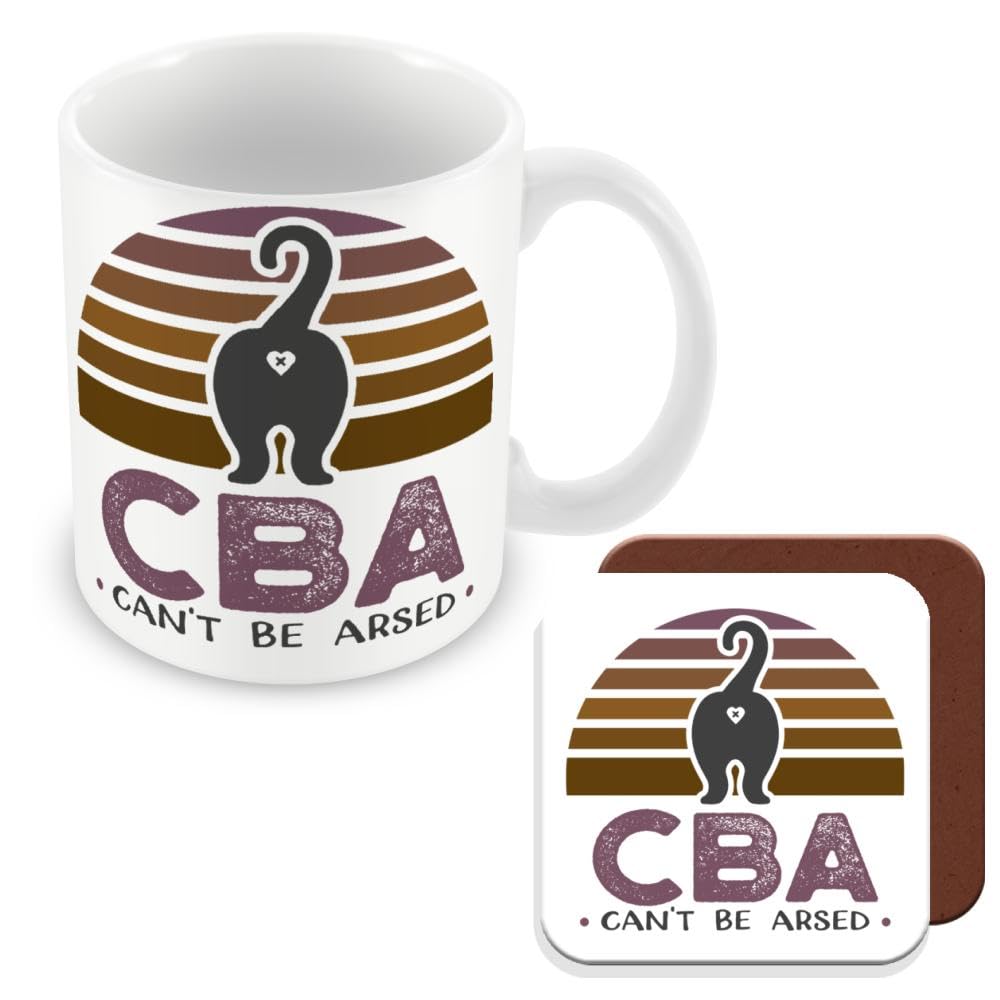 MUGGZ Work Colleague Funny Gift Mug & Coaster Can't Be Arsed Cat Mug & Coaster - Giftset - Made in The UK
