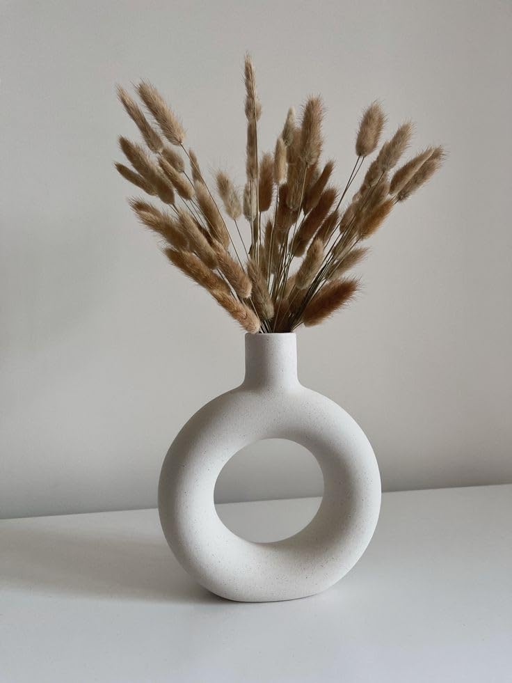 Image of 6 & 8 inch Inch White Ruf Ring 1 Pcs Ceramic Vase for Dinning Table| Vases for Home Dcor, Living Room Vase, Antique Home Dcor Vase, Living Room Flower Vase, Donut Vase (Only Vase)